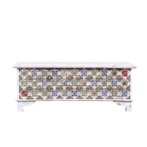 Overlay & Inset Brass Work Solid Wood Chest White-Red (13)