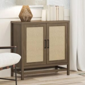Slim Walnut Storage Cabinet with 2 Doors