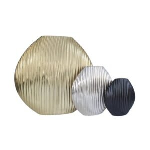 Modern Ribbed Glass Decorative Vase Set – Elegant Textured Vases in Gold, Silver & Matte Black (Set of 3)