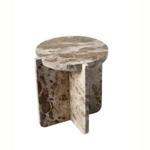 Jasmia Brown Marble Side Table – Elegant Accent for Living Room & Bedroom