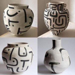 Hand-Painted Terracotta Vases – Abstract Modern Art Clay Décor