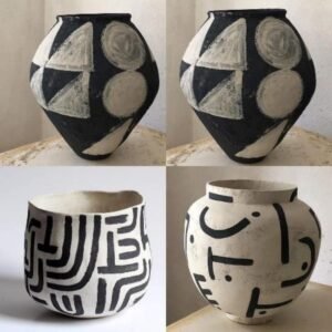 Hand-Painted Terracotta Vases – Geometric Abstract Clay Art Décor