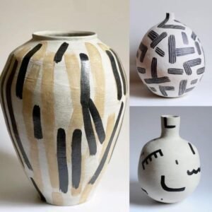 Hand-Painted Terracotta Vases – Modern Graphic Ceramic Decor