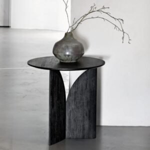 Teak Fin Side Table | Black Painted Solid Wood Accent Table